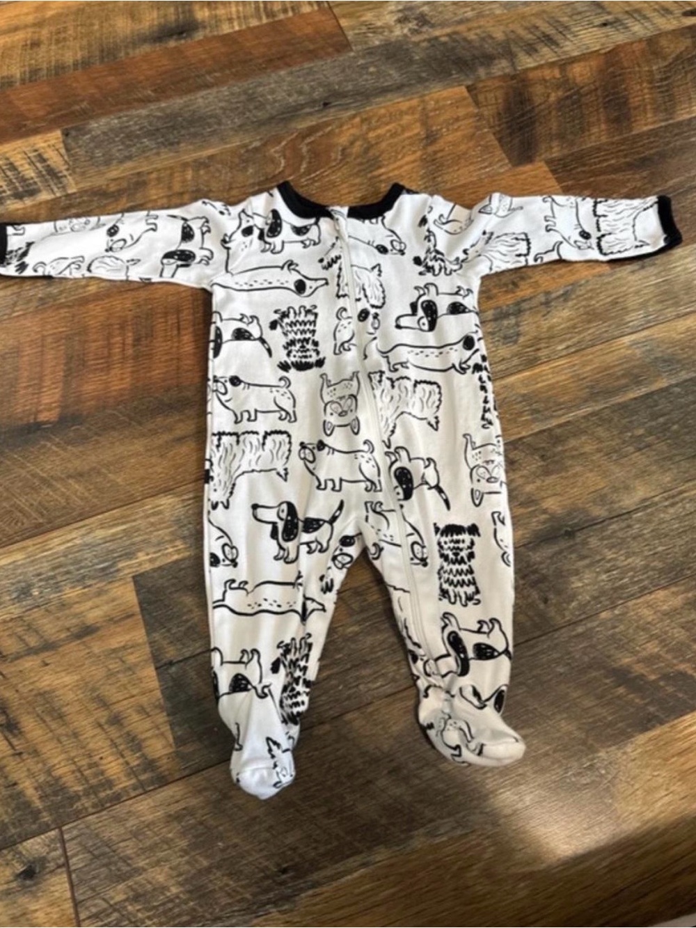 Carter's White Footed One-Piece with Black Puppy Print